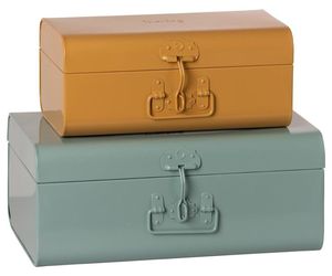 Metal <b>Storage</b> <b>Trunk</b> <b>Box</b> Rectangular Mustard Yellow With Lid Hinged Design Classic Style For Sundries 1 Layer - Product Image 6