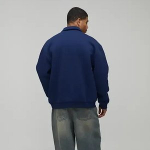 OEM Custom 100% Cotton 3d Embossed 1/4 Quarter Half Zip <b>Pullover</b> <b>Jumper</b> Fleece Vintage Oversized Mock Neck Sweatshirt Men - Product Image 2