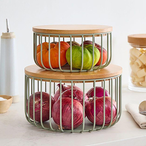 Panier de rangement à deux niveaux en fil métallique pour fruits et légumes, empilable, pour comptoir de cuisine - Product Image 2