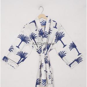 Kimono 100% Algodón con Estampado Floral, Bata de Dormir Romántica y Transpirable para Mujer, Estilo Indio, con Cierre de Cordón, para Verano, Ropa de Playa - Product Image 3