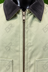 Blouson en jean délavé vert clair pour homme, décontracté, zippé, style workwear, avec col contrastant, poches plaquées, tricoté, printemps - Product Image 6