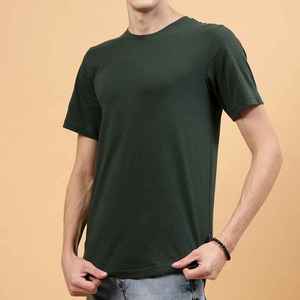 <b>Men's</b> Dark <b>Green</b> Short Sleeve O-Neck <b>T</b>-<b>Shirt</b> Regular Fit Casual Cotton Jersey Top Solid Color Plain Dyed Knitted <b>Shirt</b> - Product Image 5