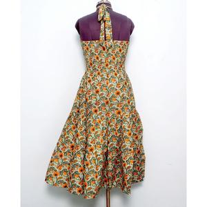 เดรสทรงเอพิมพ์ลายดอกไม้สไตล์โบฮีเมียนทันสมัยสวยงาม คอทรงโอ ความยาวระดับเข่า ผ้าฝ้าย พิมพ์ลายบล็อก สำหรับงานปาร์ตี้ฤดูร้อน ฤดูใบไม้ผลิ ฤดูร้อน - Product Image 5