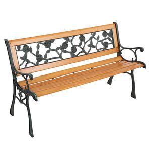 49\" Cast Iron Love Seat with Rose Style Back Hardwood Patio Bench for Garden Porch or Deck - Product Image 1