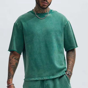 Mens <b>Tshirt</b> 100_ Cotton Drop Shoulder Streetwear Mock Neck Plain Crop Acid Wash t Shirt for Men - Product Image 3