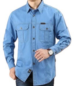 <b>Men's</b> <b>Denim</b> Twill Long Sleeve <b>Shirts</b> Polyester/Cotton Solid Casual Washed Quick Dry - Product Image 4