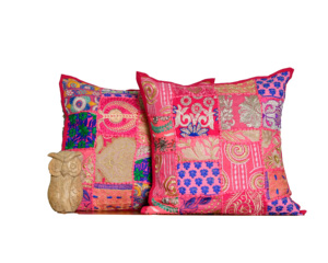 Pure cotton handmade patchwork khambadia work cushion <b>cover</b> made by indian artisans from heart of ethnic clothing Jaipur India - Product Image 2