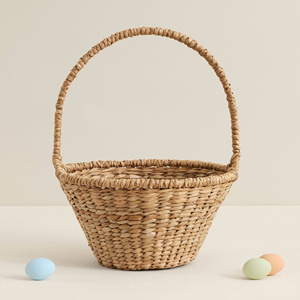 Natural handwoven hyacinth basket with sturdy handle <b>rustic</b> farmhouse storage basket eco friendly multipurpose carry basket - Product Image 1