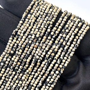 Cuentas redondas microfacetadas de jaspe dalmático natural de 2 mm, cuentas de jaspe para la fabricación de joyas, venta al por mayor, cuentas sueltas facetadas con corte de diamante. - Product Image 6