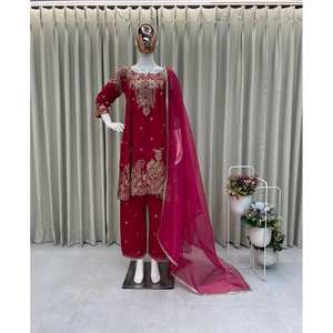 Conjunto Elegante de Top y Pantalón con Dupatta para Fiesta, Talla XL - Product Image 2