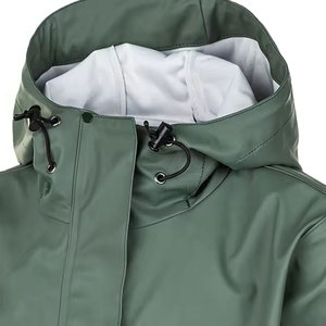 Veste de pluie longue unisexe verte imperméable à capuche avec poches et fermeture éclair, coupe classique, pour adulte, vêtement d'extérieur - Product Image 6