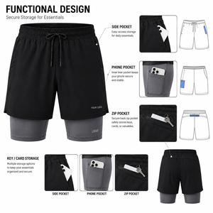 Double <b>Layer</b> Compression Shorts - Quick Dry Four-Way Stretch Fabric with Custom Logo Printing Suited for Gym and All-Season - Product Image 5