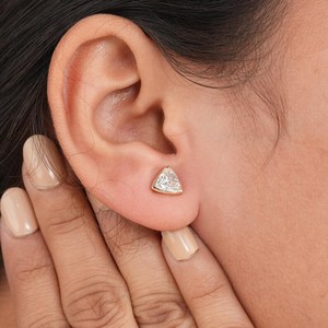 Hot Selling 1.01CT Each Trillion Cut Lab Grown Diamond Stud Earrings For Women's 14K Solid Gold Wedding <b>party</b> Gift Her - Product Image 5