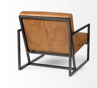 Fauteuil de salon moderne en cuir avec structure métallique, dossier solide, design contemporain pour usage intérieur