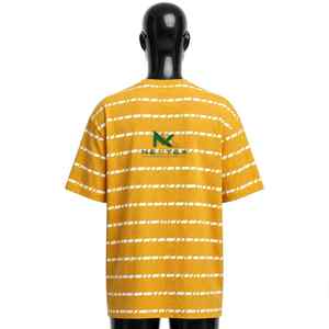 NEXTEX Unisex Dashed <b>Stripe</b> <b>T</b> <b>Shirt</b> Mustard White Soft Cotton Jersey Crew Neck Casual Tee - Product Image 3
