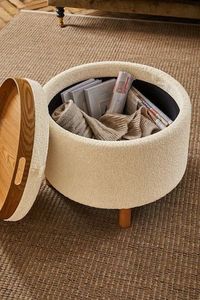 Modern Round Wooden Ottoman Stool with Soft Padded Seat Luxury <b>Footrest</b> Bench for Bedroom Living Room - Product Image 5