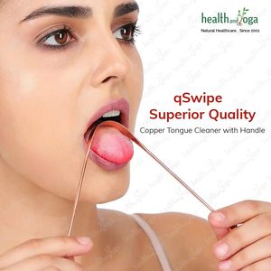 Raspador de lengua de cobre HealthAndYoga qSwipe con mango antideslizante no sintético para la higiene bucal diaria (1 unidad) - Product Image 2