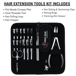 Professional Hair Extension <b>Tool</b> <b>Kit</b> Flat Beads Crimper Plier Hook Threader Hair Gripper <b>Mini</b> Scissor Section Clips Rings - Product Image 2