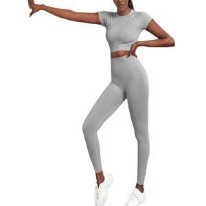 Conjunto Deportivo de 2 Piezas para Mujer, Top Deportivo y Pantalones de Punto, Cuello en V, Elástico Suave, Spandex/Algodón, Calidad Premium - Product Image 3