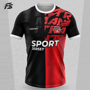 Maglia <span class=keywords><strong>da</strong></span> Calcio Personalizzata Rossa e Nera con Design <span class=keywords><strong>a</strong></span> Blocchi, Texture Grunge, Kit Sublimato con Gestione dell'Umidità per Squadre di Calcio Amatoriali - Product Image 1