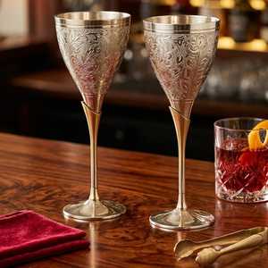Embossed Brass Cocktail Glass Gold Plated Vintage <b>Wine</b> <b>Goblet</b> for Bar Dining & Wedding Gift - Product Image 1