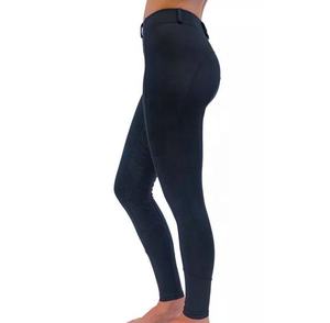 Leggings de equitación de cintura alta para mujer, largos, transpirables, con bolsillos, color negro sólido, pantalones de nailon y spandex tejidos - Product Image 3