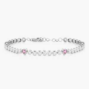 Bracelets tennis en or massif 14 carats avec diamants de laboratoire taille ronde et saphirs roses sertis clos, 7 pouces, fermoir mousqueton, vente en gros de bijoux - Product Image 3