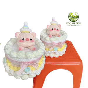 Cute knitted cake <b>box</b> handmade from yarn <b>soft</b> and safe great for kids play storage use and decorative gift packaging - Product Image 2