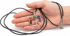Collier pendentif arbre de vie 7 chakras en cube, en pierres précieuses enveloppées de fil, pour femmes et hommes, bijoux en pierres naturelles de guérison et noir - Product Image 2