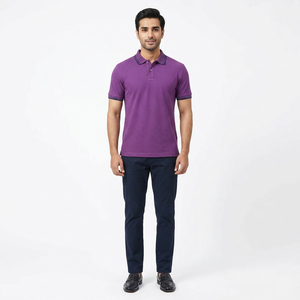 Polo à double couture pour homme en tissu mélangé coton, confortable, décontracté, tendance, de qualité supérieure, à manches courtes, pour un usage quotidien - Product Image 1