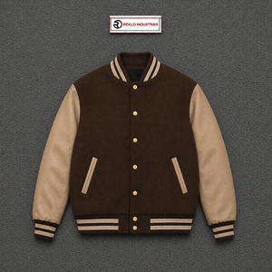Chaqueta Varsity Premium de Lana Marrón con Mangas de Cuero Beige, Chaqueta Bomber de Béisbol Personalizada con Letras para Hombre y Mujer, Venta al Por Mayor - Product Image 5