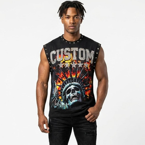 Camiseta sin mangas con estampado gráfico de diamantes de imitación personalizados, 100% algodón jersey, tela suave, estilo vintage, para uso unisex. - Product Image 5