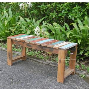 Banc artisanal avec espace de rangement en bois de bateau recyclé couleur naturelle pour mobilier de jardin extérieur multicolore - Product Image 2