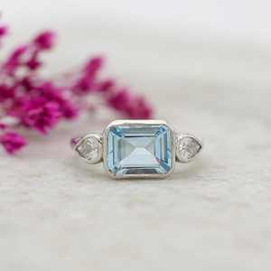 Anillo de compromiso de aguamarina con corte esmeralda, forma de pera, gema azul, anillo de plata de ley 925, anillo de promesa de boda para mujer - Product Image 6