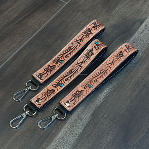 Custom Design Hand Tooled Leather Wristlet Keychain Genuine Cowhide Leather Personalized <b>Key</b> <b>Fob</b>-Cowgirl <b>Car</b> Lanyard Keychain - Product Image 6