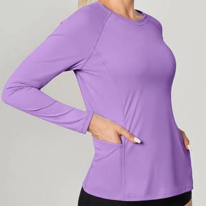 T-shirt de sport tricoté pour femme, extensible dans les 4 sens, haut de yoga moulant, anti-humidité, vêtement de fitness, commande personnalisée - Product Image 4