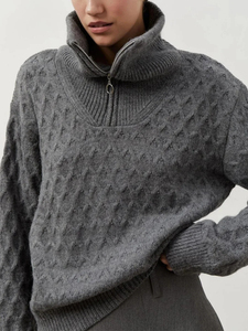 Women's <b>Cable</b> <b>Knit</b> Turtleneck Pullover Full Sleeve Zipper Closure Thick Winter Casual <b>Sweater</b> Anti-Pilling 100% Acrylic - Product Image 1