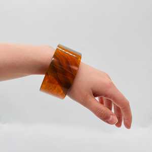 Handmade Amber Marble Resin Bangle Chunky Wide Cylindrical Flat Wall Resin Craft Agate Cuff Bracelet Women Jewelry - Product Image 1