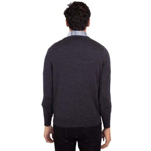 Pull en laine/acrylique noir pour homme, col en V, respirant, séchage rapide, anti-boulochage, couleur unie, tissu 400g, vêtements d'hiver 2027 - Product Image 2