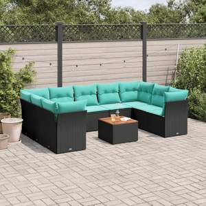 Ensemble de canapés de patio en polyrotin noir, 10 pièces, avec coussins, ensembles de jardin - Product Image 1