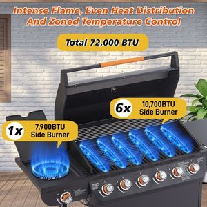 Grill a Gas Propano a 6 Bruciatori con Potenza di 72000 BTU, Barbecue in Acciaio Inossidabile e Griglie in Ghisa per Giardini - Product Image 6