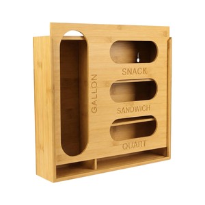 Bamboo Elegant Eco-Friendly Multifunction Food Storage Bag <b>Organizer</b> 4-Slot Ziplock Dispenser <b>Kitchen</b> <b>Drawer</b> Wall Mount Gallon - Product Image 6