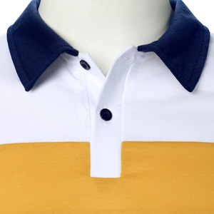 เสื้อโปโลผู้ชายลายทางถัก แขนสั้น ดีไซน์สีตัดต่อ สีขาว กรมท่า เหลือง - Product Image 5