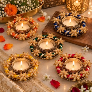 Handmade Brass <b>Tea</b> Light Holder Floral Printed Decorative <b>Tea</b> Light Base <b>Set</b> Home Wedding Christmas Table Decor House Warming - Product Image 1
