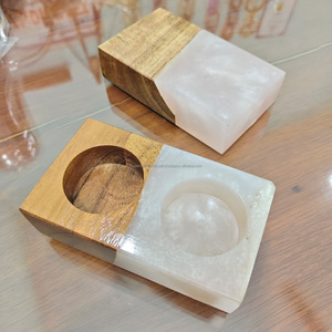 Porte-bougie rectangulaire en bois et résine d'acacia de qualité supérieure, décoration intérieure et extérieure pour bougies chauffe-plat - Product Image 5