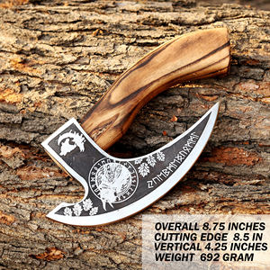 Cuchillo para Pizza Vikingo Nordic Forge, Cuchilla de Acero al Carbono de 9 Pulgadas, Mango de Madera de Fresno con Cabeza Barbuda, Funda de Cuero, Hacha Industrial - Product Image 2