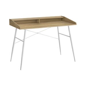Bureau d'ordinateur contemporain moderne de 48 po de long pour le bureau à domicile avec étagères de rangement en métal blanc et poste de travail en stratifié naturel - Product Image 2
