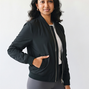 OEM Quilted Knitted Nylon Sleeve Pocket <b>Women's</b> Fashion Streetwear Lightweight Windproof <b>Zip</b>-<b>Up</b> Bomber <b>Jacket</b> - Product Image 3
