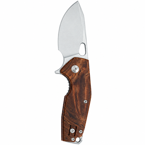 Couteaux de poche pliants avec manche en bois grainé marron, lame à pointe tombante argentée, trou ovale pour le pouce et protège-doigts pour usage extérieur X - Product Image 1