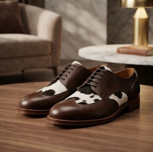 Chaussures habillées pour hommes en cuir véritable à imprimé vache, bout rond, à lacets, respirantes, toutes saisons, semelle extérieure en caoutchouc - Product Image 3